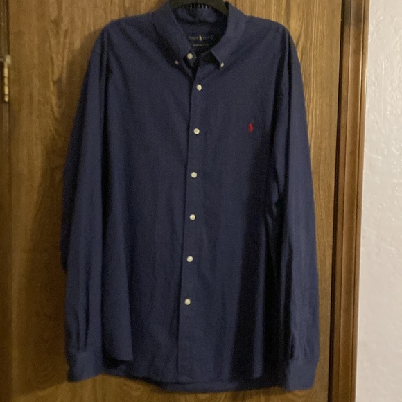 Ralph Lauren  Shirt XXL Blue Featherweight Twill Long Sleeve Preppy Red Pony - Picture 2 of 5